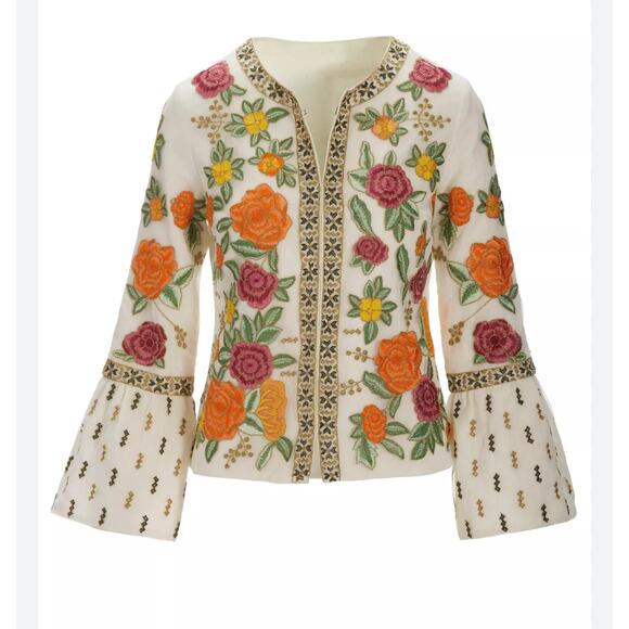 Boston Proper Floral Embroidered Metallic Trim Jacket XL - Picture 2 of 9